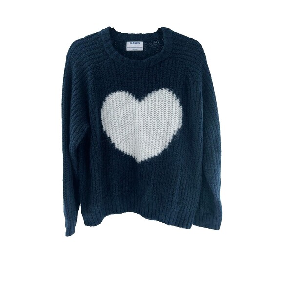 Women's Old Navy Blue White Heart Pullover Oversized Sweater Size S - Picture 1 of 5